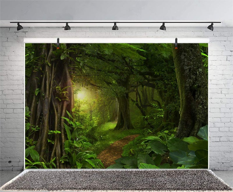 LFEEY 5x3ft Fairytale Rainforest Photo Backdrop Kids Birthday Party Events Decor Evergreen Forest Jungle Natural Scenery Photography Background Wallpaper Jungle Backdrop for Party Photo Studio Props - Image 4